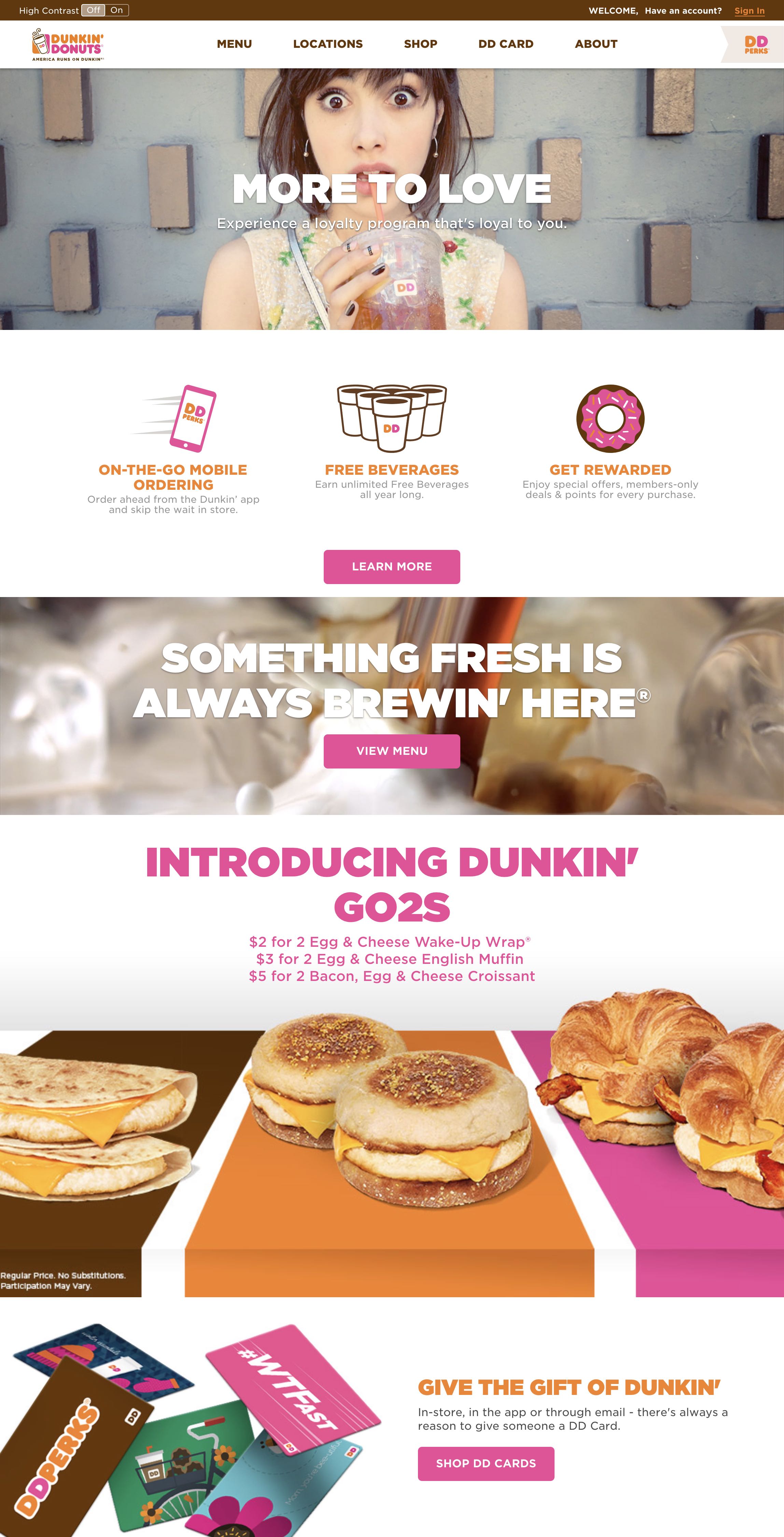 Dunkin' Donuts ウェブサイト (スクリーンショット)