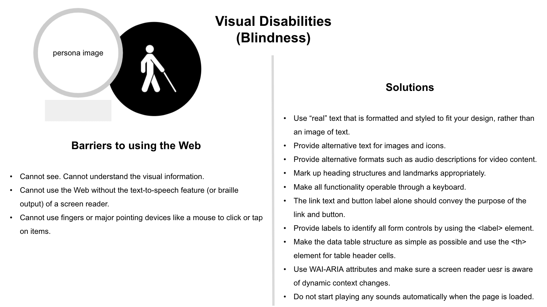 英語版 : 「Visual Disabilities (Blindness)」のシート